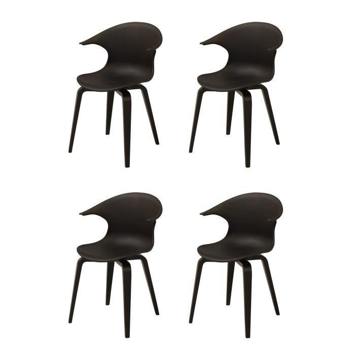 ICON Lot de 4 chaises de salle a manger noires, pieds noirs