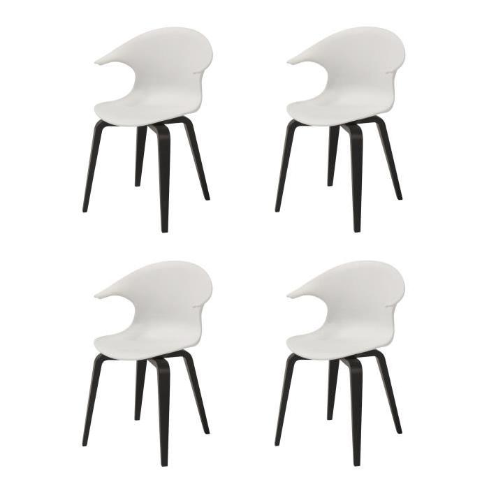 ICON Lot de 4 chaises de salle a manger blanches, pieds noirs