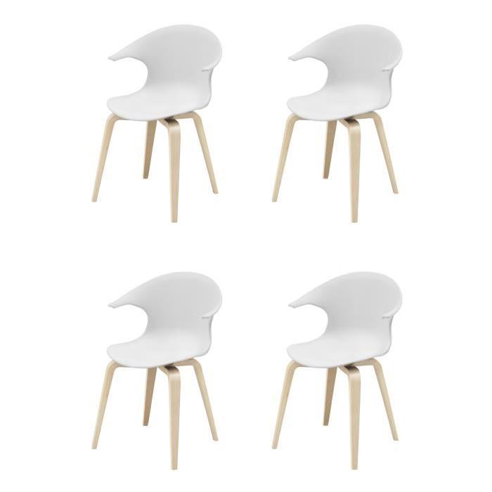 ICON Lot de 4 chaises de salle a manger blanches, pieds chene