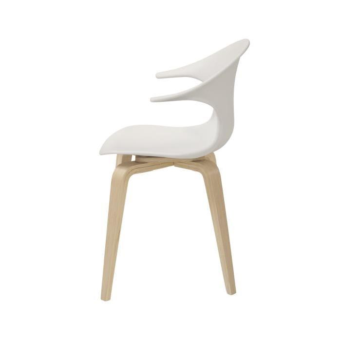 ICON Lot de 4 chaises de salle a manger blanches, pieds chene