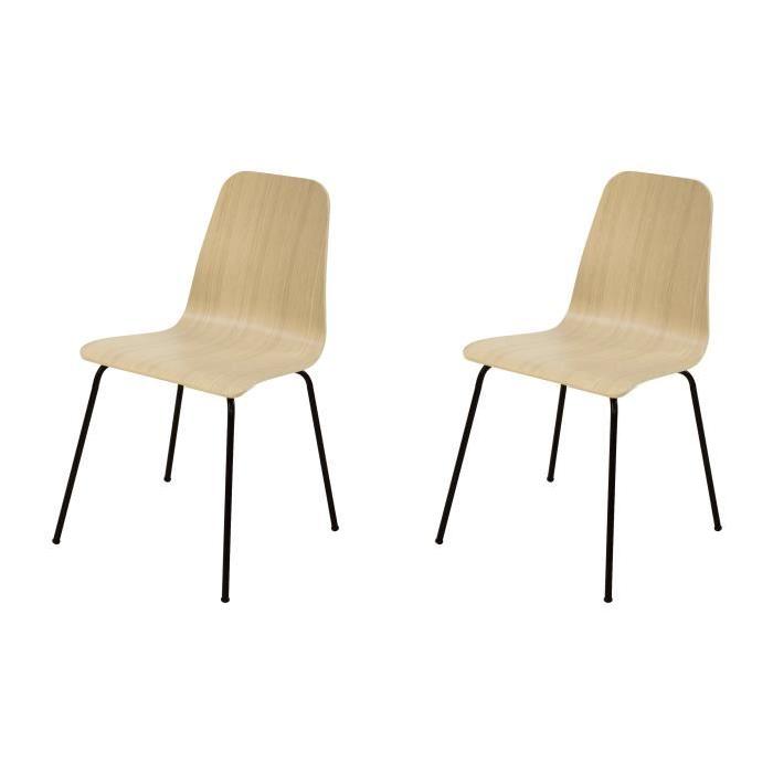 MIA lot de 2 chaise de salle a manger chene, pieds noir