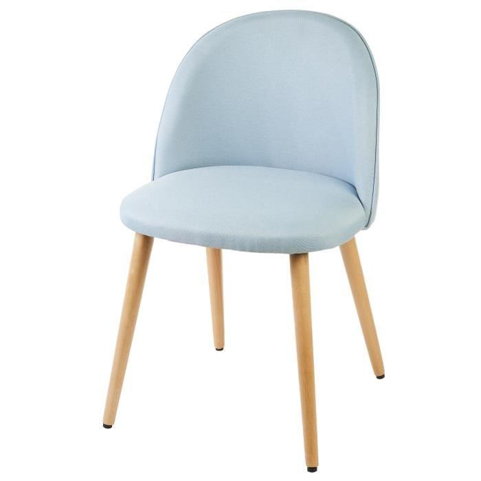 MACARON Chaise pieds bois hetre massif - Revetement tissu bleu pastel - Style scandinave - L 50 x P 50 cm