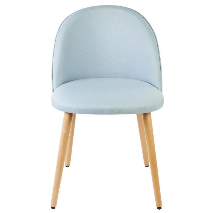 MACARON Chaise pieds bois hetre massif - Revetement tissu bleu pastel - Style scandinave - L 50 x P 50 cm