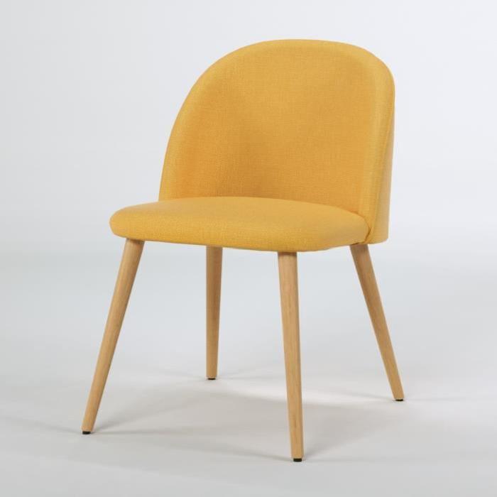 MACARON Chaise pieds bois hetre massif - Revetement tissu jaune moutarde - Style scandinave - L 50 x P 50 cm