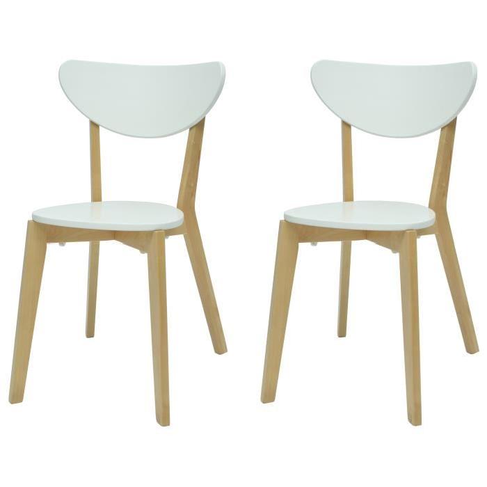 SMILEY Lot de 2 chaises de salle a manger - Bois naturel et blanc