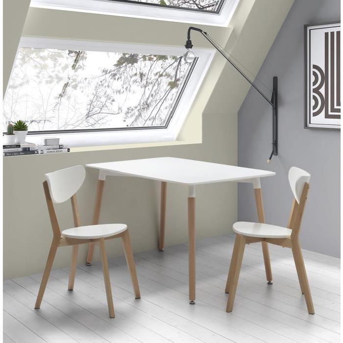 SMILEY Lot de 2 chaises de salle a manger - Bois naturel et blanc