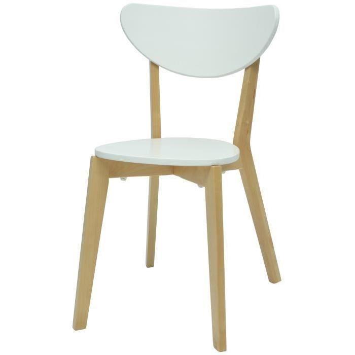 SMILEY Lot de 2 chaises de salle a manger - Bois naturel et blanc