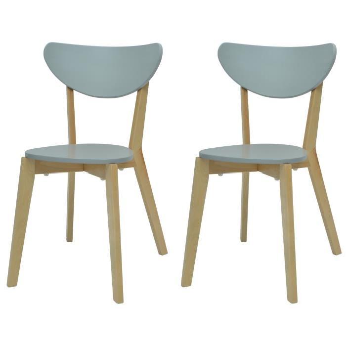 SMILEY Lot de 2 chaises de salle a manger - Bois naturel et gris