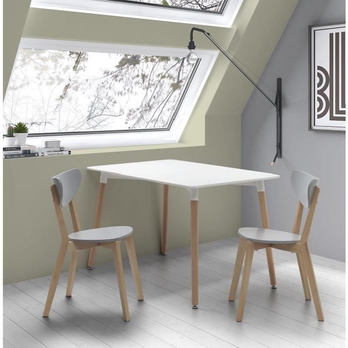 SMILEY Lot de 2 chaises de salle a manger - Bois naturel et gris