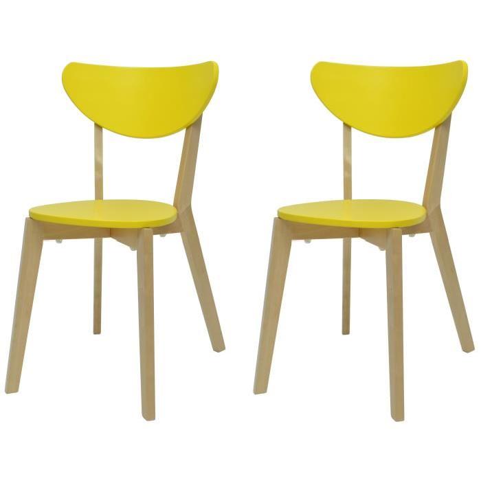 SMILEY Lot de 2 chaises de salle a manger - Bois naturel et jaune