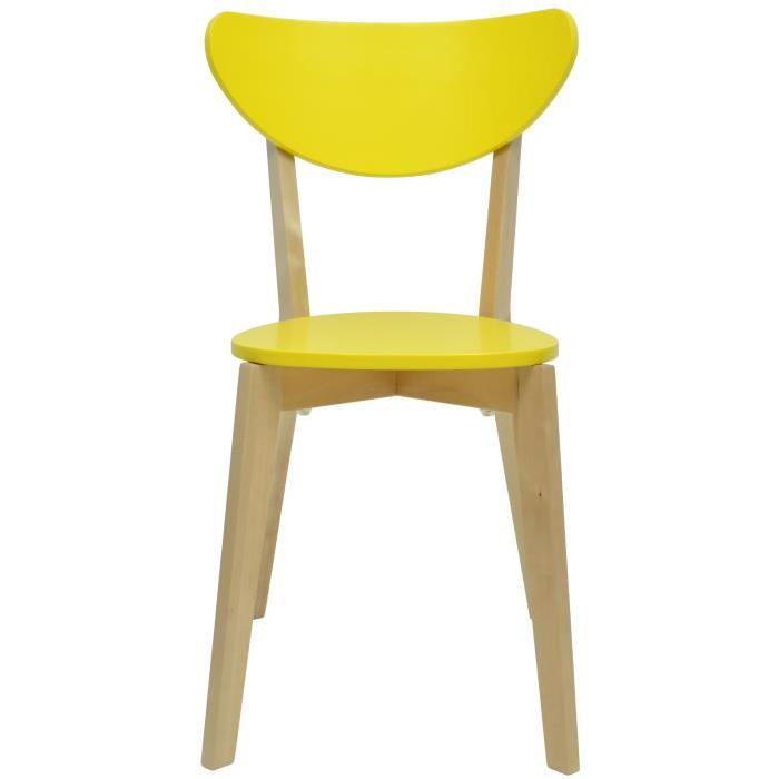 SMILEY Lot de 2 chaises de salle a manger - Bois naturel et jaune