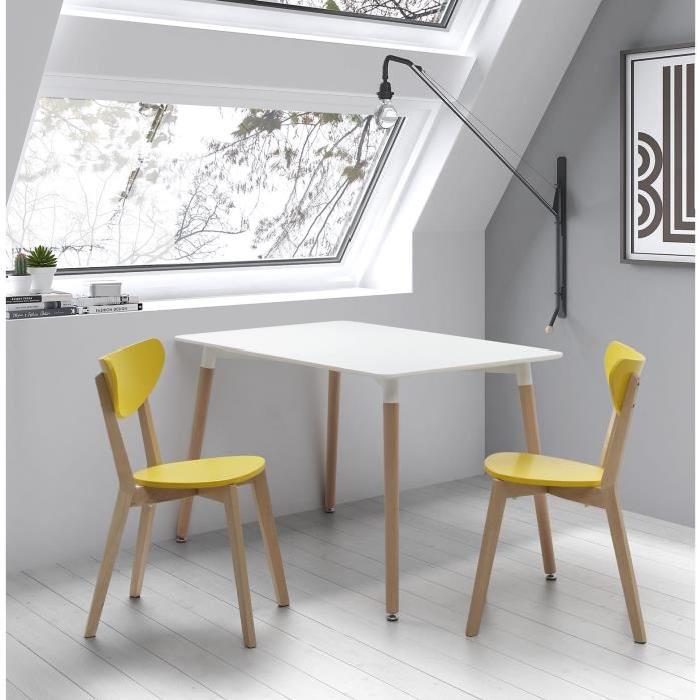 SMILEY Lot de 2 chaises de salle a manger - Bois naturel et jaune