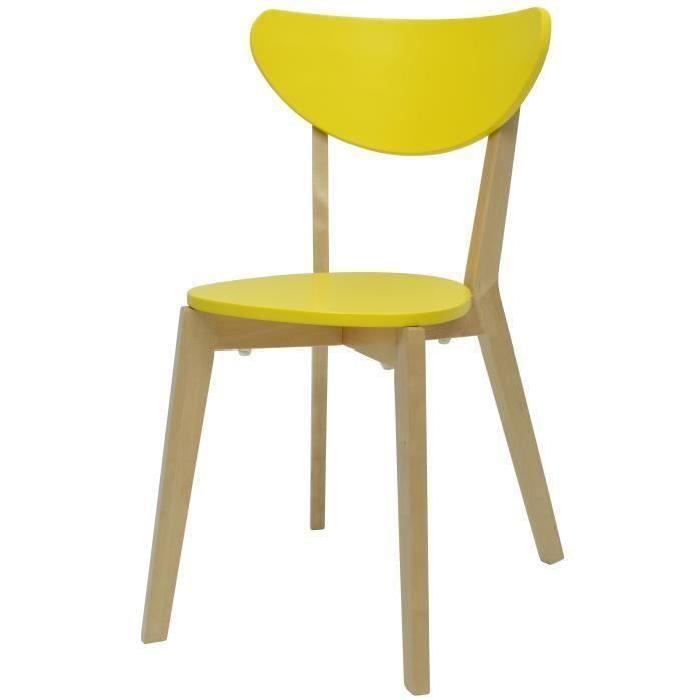 SMILEY Lot de 2 chaises de salle a manger - Bois naturel et jaune