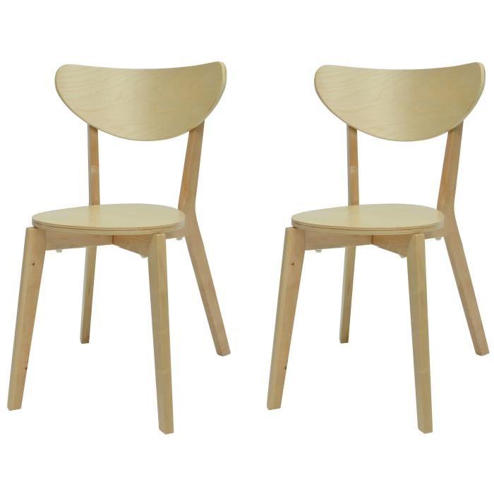 SMILEY Lot de 2 chaises de salle a manger - Bois naturel