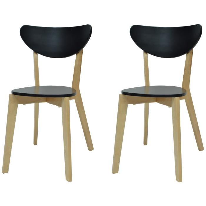 SMILEY Lot de 2 chaises de salle a manger - Bois naturel et noir