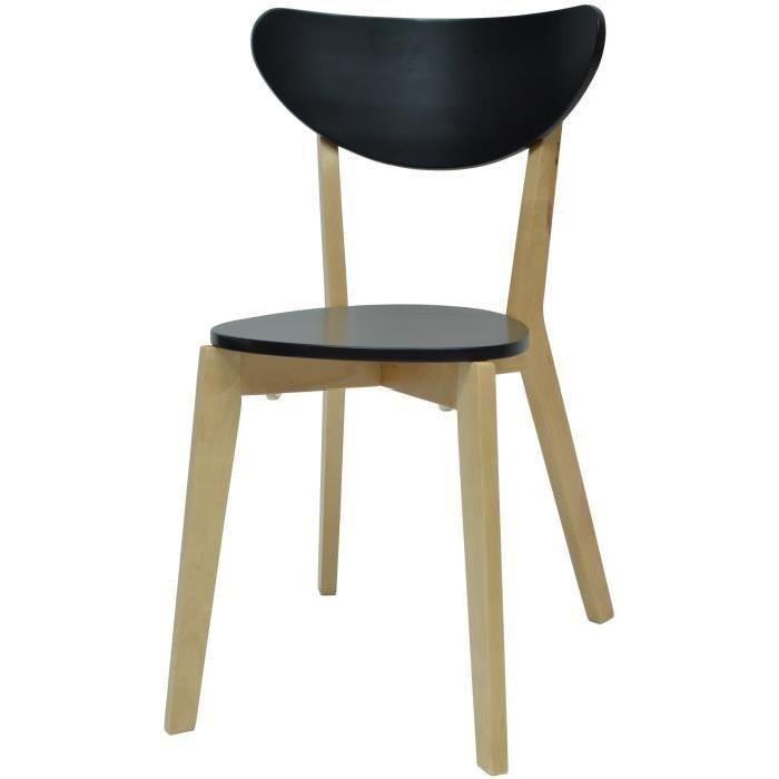 SMILEY Lot de 2 chaises de salle a manger - Bois naturel et noir