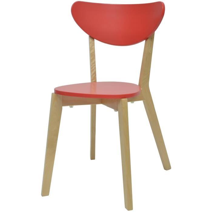 SMILEY Chaise de salle a manger - Bois naturel et rouge