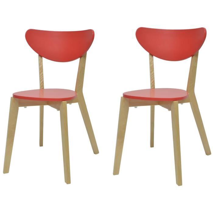 SMILEY Lot de 2 chaises de salle a manger - Bois naturel et rouge