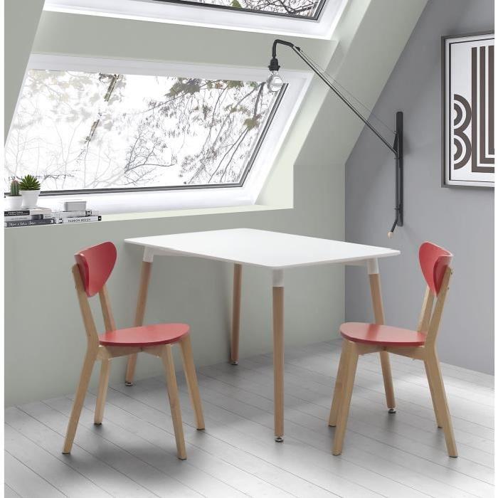 SMILEY Lot de 2 chaises de salle a manger - Bois naturel et rouge