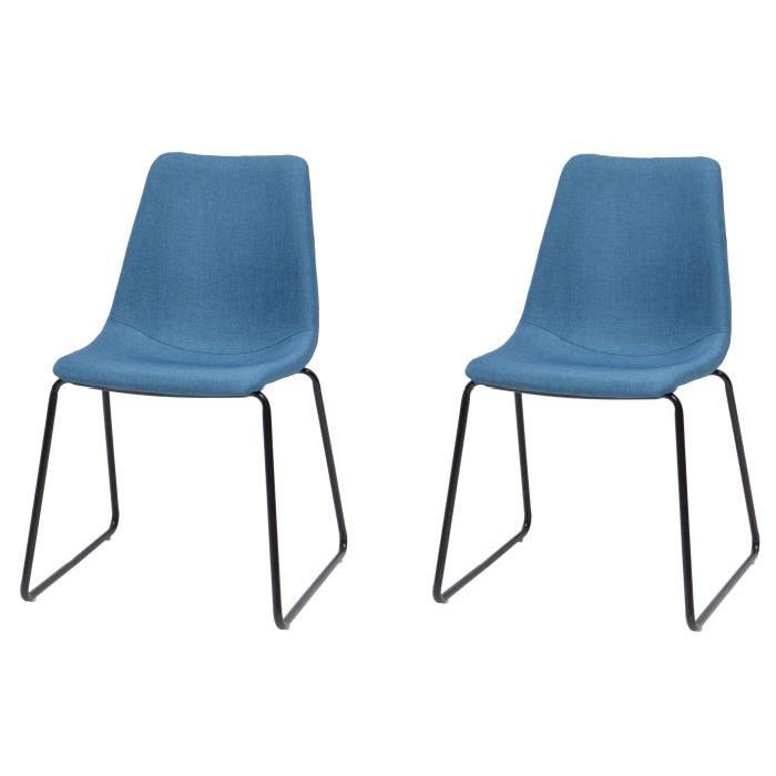 SOFIA Lot de 2 chaises de salle a manger en métal - Revetement tissu bleu - Style vintage - L 45 x P 38 cm
