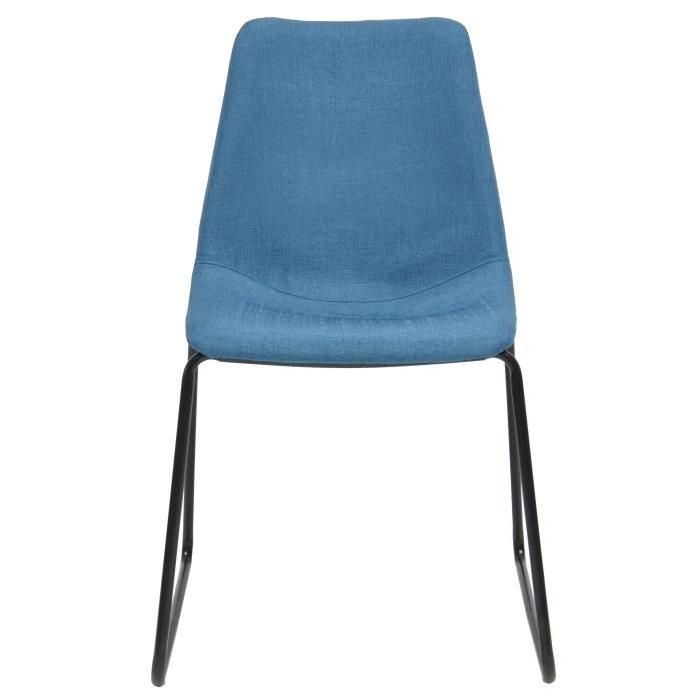 SOFIA Lot de 2 chaises de salle a manger en métal - Revetement tissu bleu - Style vintage - L 45 x P 38 cm