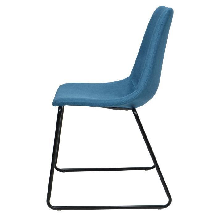 SOFIA Lot de 2 chaises de salle a manger en métal - Revetement tissu bleu - Style vintage - L 45 x P 38 cm