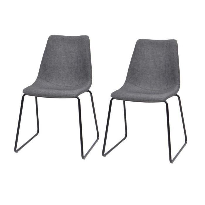 SOFIA Lot de 2 chaises de salle a manger en métal - Revetement tissu gris - Style vintage - L 45 x P 38 cm