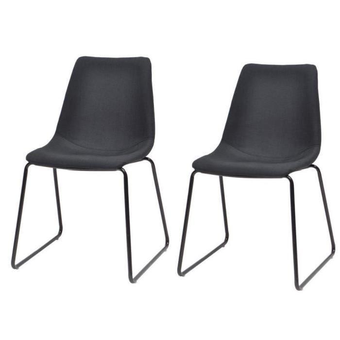 SOFIA Lot de 2 chaises de salle a manger en métal - Revetement tissu noir - Style vintage - L 45 x P 38 cm