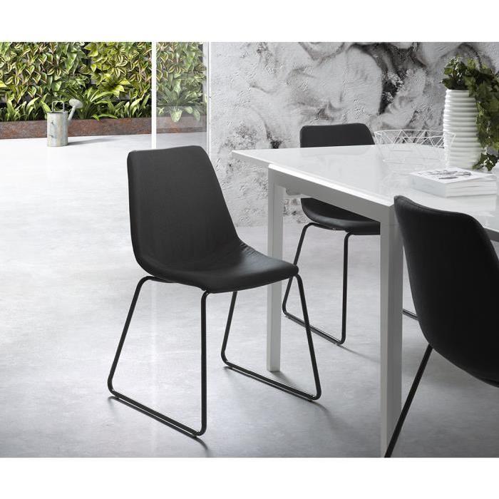 SOFIA Lot de 2 chaises de salle a manger en métal - Revetement tissu noir - Style vintage - L 45 x P 38 cm