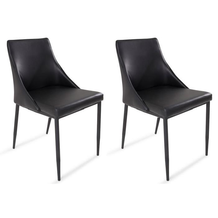 CALL Lot de 2 Chaises - Simili Noir - Pieds en acier laqué époxy Noirs