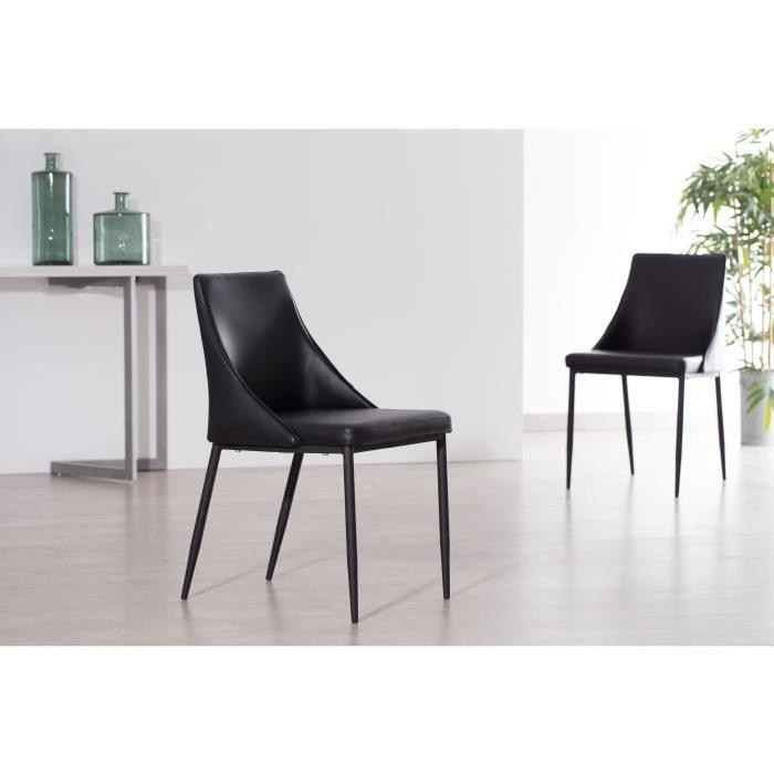 CALL Lot de 2 Chaises - Simili Noir - Pieds en acier laqué époxy Noirs