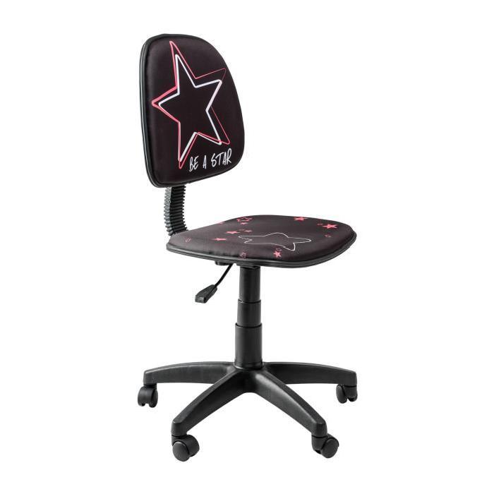 BE A STAR Fauteuil de bureau - Tissu noir et impression - Contemporain - L 46 x P 64 cm