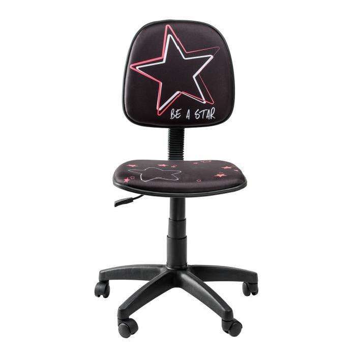 BE A STAR Fauteuil de bureau - Tissu noir et impression - Contemporain - L 46 x P 64 cm