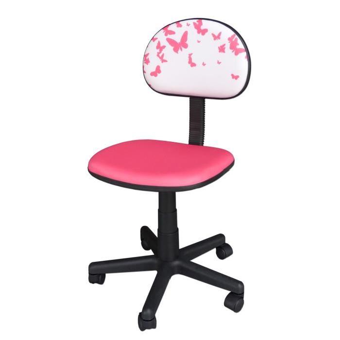 PAPILLONS Chaise de bureau enfant - Tissu rose et impression - Contemporain - L 54 x P 40 cm