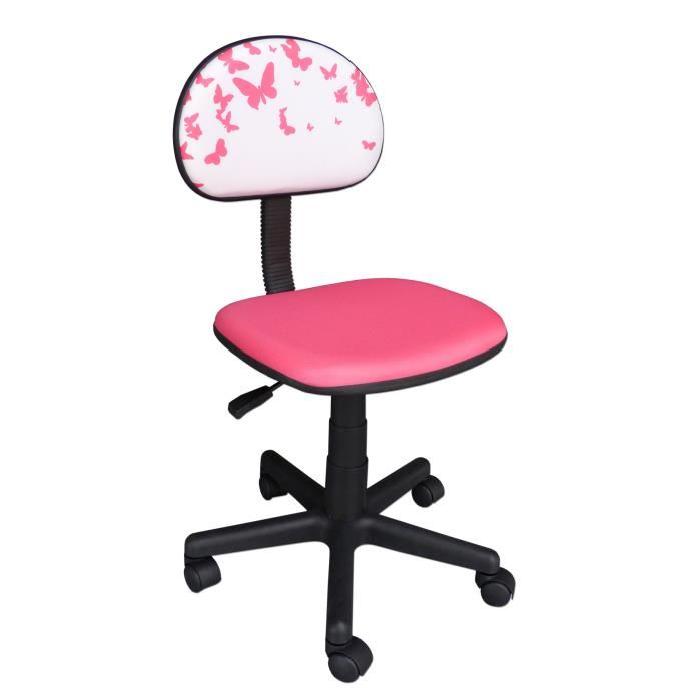 PAPILLONS Chaise de bureau enfant - Tissu rose et impression - Contemporain - L 54 x P 40 cm