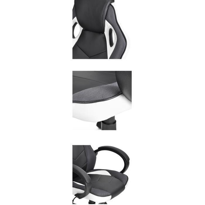 LINTO Fauteuil de bureau baquet  - Simili PU et tissu maille noir et blanc - Style contemporain - L 61 x P 64 cm