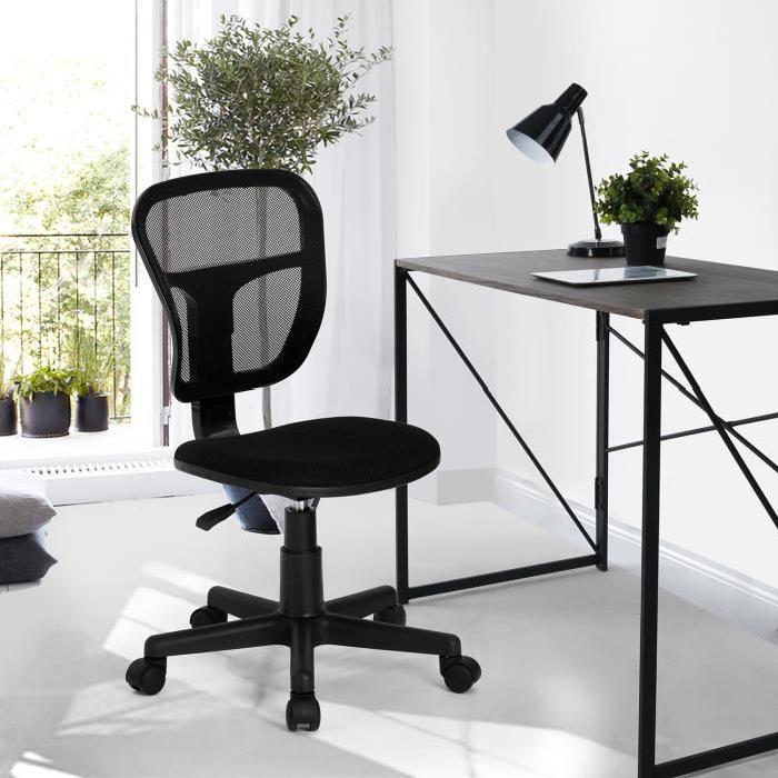 FLYINGO Chaise de bureau - Tissu maille noir - Style classique - L 47 x P 40 cm