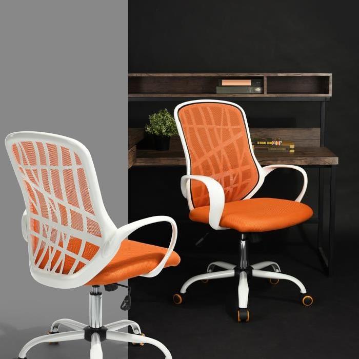 DESERTO Fauteuil de bureau - Tissu maille orange bicolore - Style contemporain - L 61 x P 63 cm