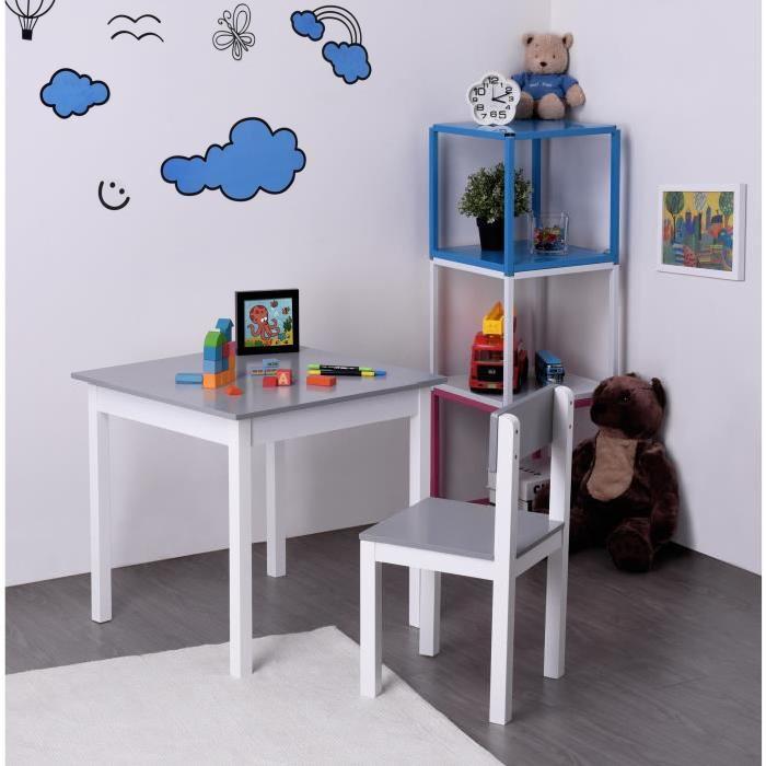 FINLANDEK Bureau enfant classique + chaise KISSA gris et blanc - L 60 cm