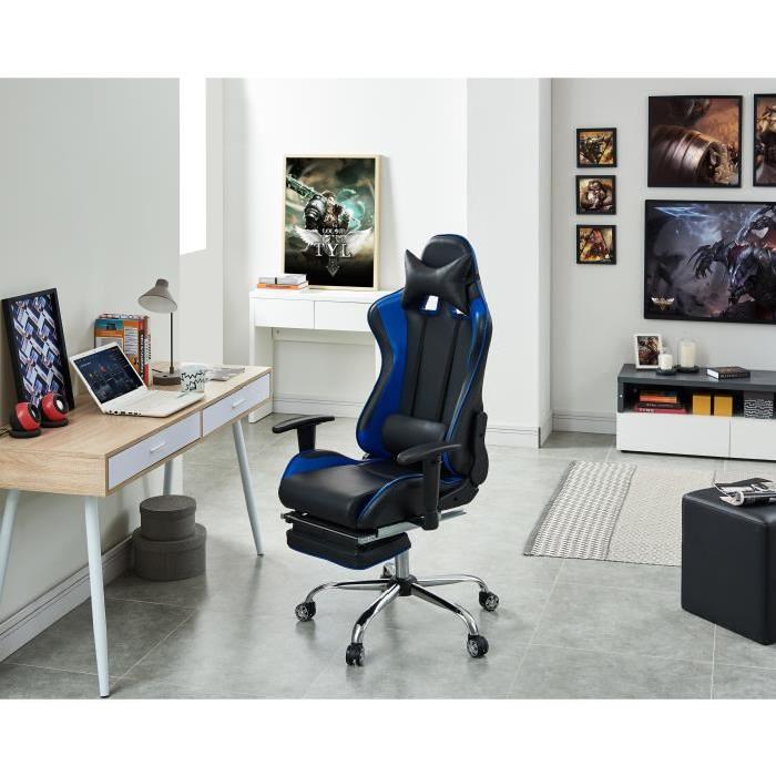 Fauteuil de Bureau Façon Siege Baquet Rallye noir et bleu