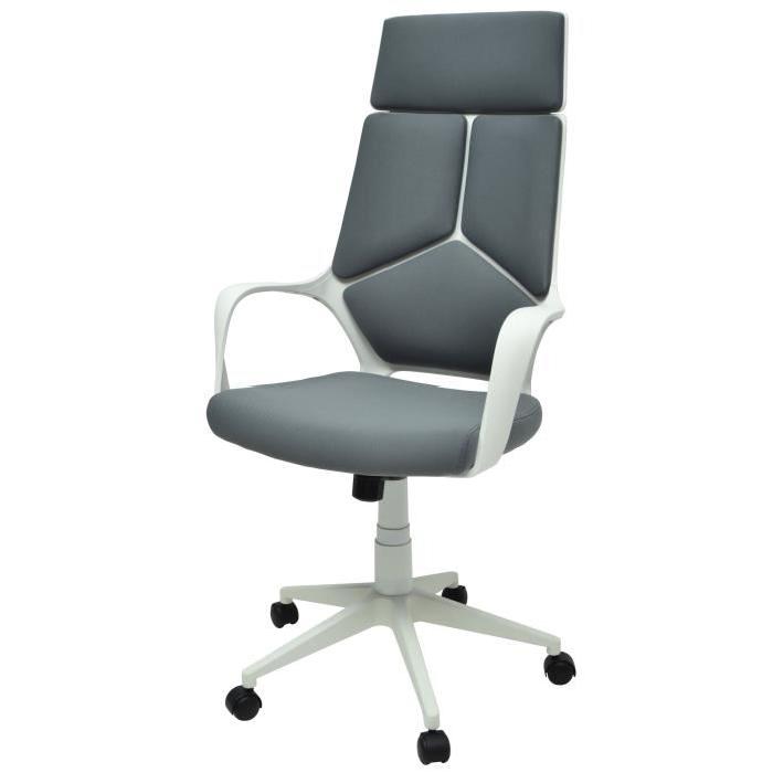 ROBI Chaise de bureau sur roulettes - Revetement tissu - Gris clair et blanc - Style contemporain - L 63 x P 64 cm