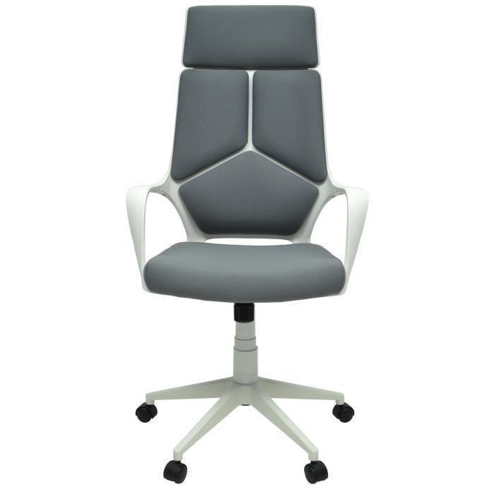 ROBI Chaise de bureau sur roulettes - Revetement tissu - Gris clair et blanc - Style contemporain - L 63 x P 64 cm