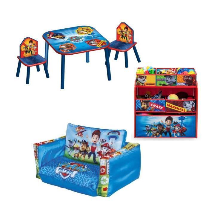 PAT PATROUILLE Pack Chambre Enfant avec Meuble de Rangement, Table, Chaises et Canapé Gonflable
