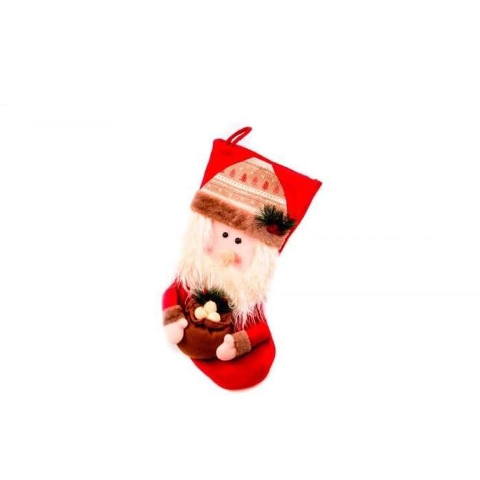 Chaussette de Noël a suspendre Rouge en tissu 50 cm