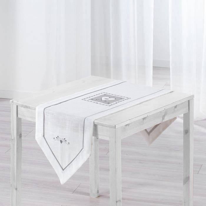 Chemin de table brodé Amandine 40x150 cm blanc