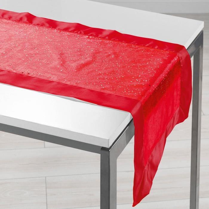 Chemin de table Organza imprimé et Satin Festille 40x140 cm rouge