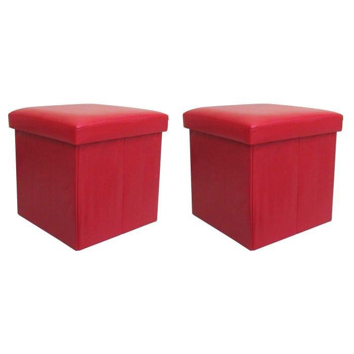 BUGGY Lot de 2 poufs coffres de rangement pliables 38x37x38 cm rouge