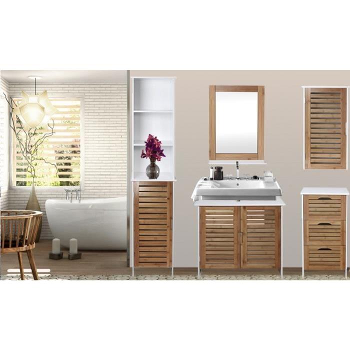 LINDA Colonne de salle de bain L 34 cm - Blanc et décor bois