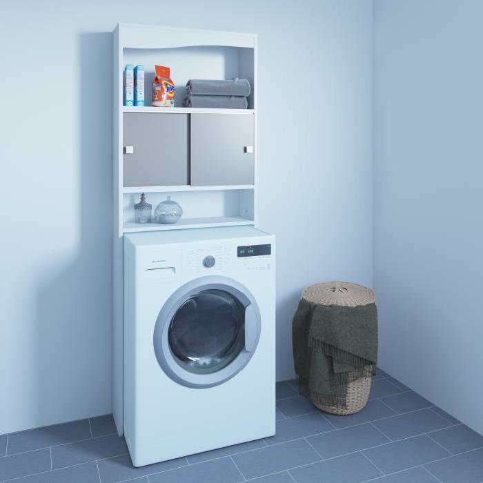 GALET Meuble WC ou machine a laver L 64 cm - Blanc et taupe