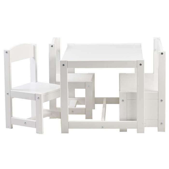 HOPPEKIDS Ensemble table et chaises contemporain en bois pin massif et MDF laqué blanc - L 59 x l 50 cm